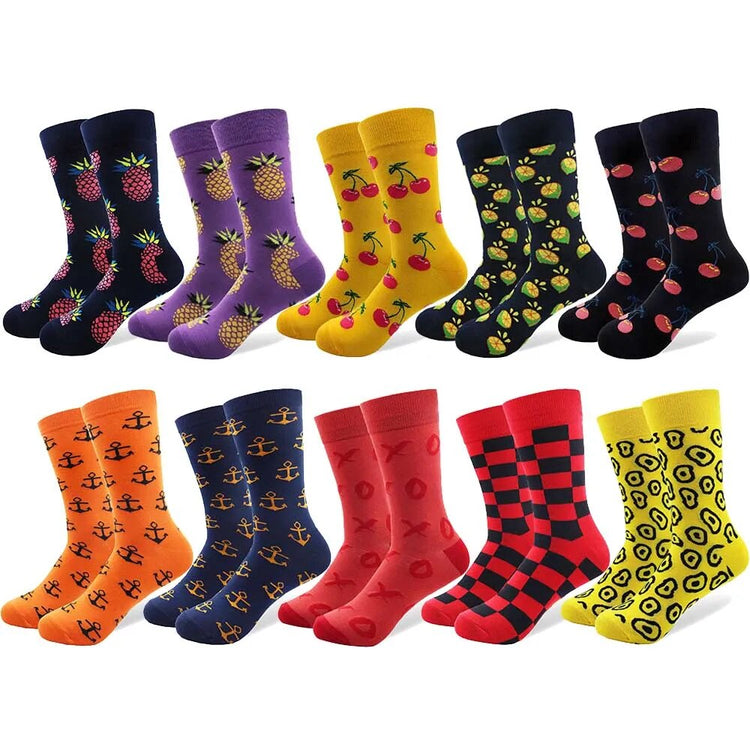 Ten Pair lot Funny Pattern Bright Colorful Men Happy Socks - Acapparelstore
