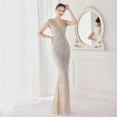 Neck Mermaid Evening Dress Long Luxury Beads Women Party DressesElegant V Neck Mermaid Evening Dress Long Luxury Beads Women Party Dre