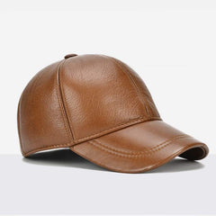 Adjustable Men's Genuine Cowhide Leather Baseball Fall Winter Cap - Acapparelstore