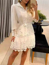 Women's Spring Autumn Dress Hollow Out Floral Solid Color Dress