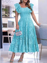 Solid Elegant Slimming Dress Women Square Collar Flying Sleeve Dress