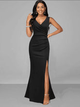 Prom Summer Dresses Women Solid V-neck Sleeveless Split Dresses - Acapparelstore
