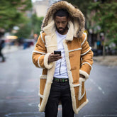 Men'Men's Thicken Faux-Fur Jacket Fleece Stitching Casual Slim-fit Coat