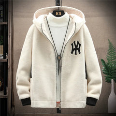 Top Grade Lamb Velvet Men'Top Grade Lamb Velvet Men's Jacket Casual Hooded Zipper Coats