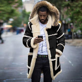 Men'Men's Thicken Faux-Fur Jacket Fleece Stitching Casual Slim-fit Coat