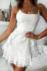 Spring Summer Fashion Printed Ruffles Spaghetti Strap Short Dresses