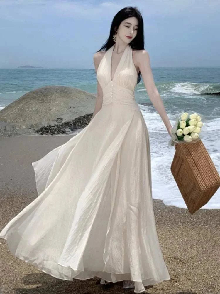Summer Sleeveless Halter Long White Maxi Dress Acapparelstore Summer Sleeveless Halter Long White Maxi Dress Acapparelstore