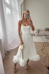 Elegant Ruffle Solid Sling Long Dress