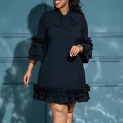Elegant Ruffle Party Dress Women Solid Pleated Rushed Mini Dress
