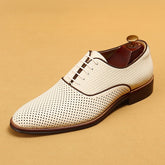 Men's Genuine Leather Oxfords Shoes White Carving Formal Luxury Shoes - Acapparelstore