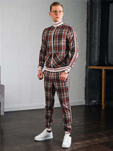 Men's Tracksuit Two-piece Striped Lattice Slim Fit Tracksuit - Acapparelstore