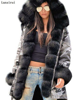 Parka Coats Thick Large Fur Collar Hooded Warm Coatwomen's Parka Coats Thick Large Fur Collar Hooded Warm Coat