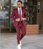 Custom Burgundy Blazers PromElegant Men's Custom Burgundy Blazers Prom Two Pieces Red Tuxedos