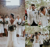 Neck Long Sleeves Full Lace DressBohemian Wedding Dress Elegant Deep V Neck Long Sleeves Full Lace Dres