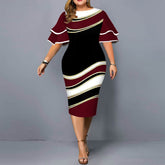 Plus Size Waist Figure Flattering Skinny Sheath Short Sleeve Dress - Acapparelstore
