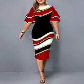 Plus Size Waist Figure Flattering Skinny Sheath Short Sleeve Dress - Acapparelstore