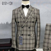 Men'New Men's Fashion Suit Casual Boutique Plaid Slim Double-breasted Suit