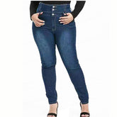 Women's Plus Size Button Up Skinny Black Gray Spring Long Jeans - Acapparelstore