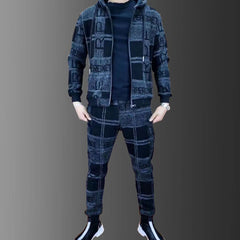 Men's Zipper Hoodie Tracksuit Set Luxury Logo Printed Lapel Suit Jacket Sweatpants - Acapparelstore