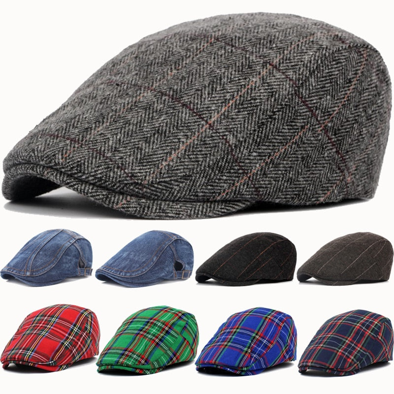 Autumn Winter Hats British Western Style Striped Berets CapsMen's Autumn Winter Hats British Western Style Striped Berets Caps