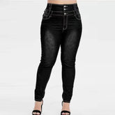 Women's Plus Size Button Up Skinny Black Gray Spring Long Jeans - Acapparelstore