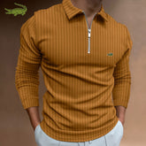 Men Stripe Long Sleeve Shirt Spring Autumn Embroidery Warm T-Shirt - Acapparelstore