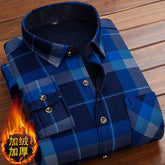 Spring Winter Men's Shirt Long Sleeve Plaid Flannel Fur Lined Shirt - Acapparelstore
