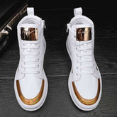 Luxury Men's Ankle Boots Black and White Crocodile Printed Shoes - Acapparelstore