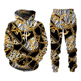 Baroque Style Sweatsuit 3D Printed Crown Golden Chain Hoodie Sweatsuit - Acapparelstore