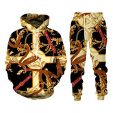 Baroque Style Sweatsuit 3D Printed Crown Golden Chain Hoodie Sweatsuit - Acapparelstore