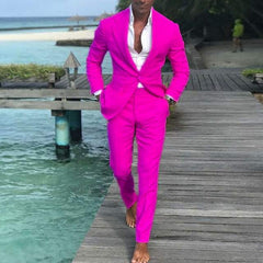Pink Classic Suit Solid BlazerMen's Pink Classic Suit Solid Blazer And Pants One Button OL Office We