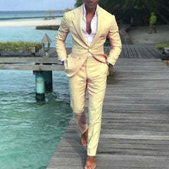 Pink Classic Suit Solid BlazerMen's Pink Classic Suit Solid Blazer And Pants One Button OL Office We