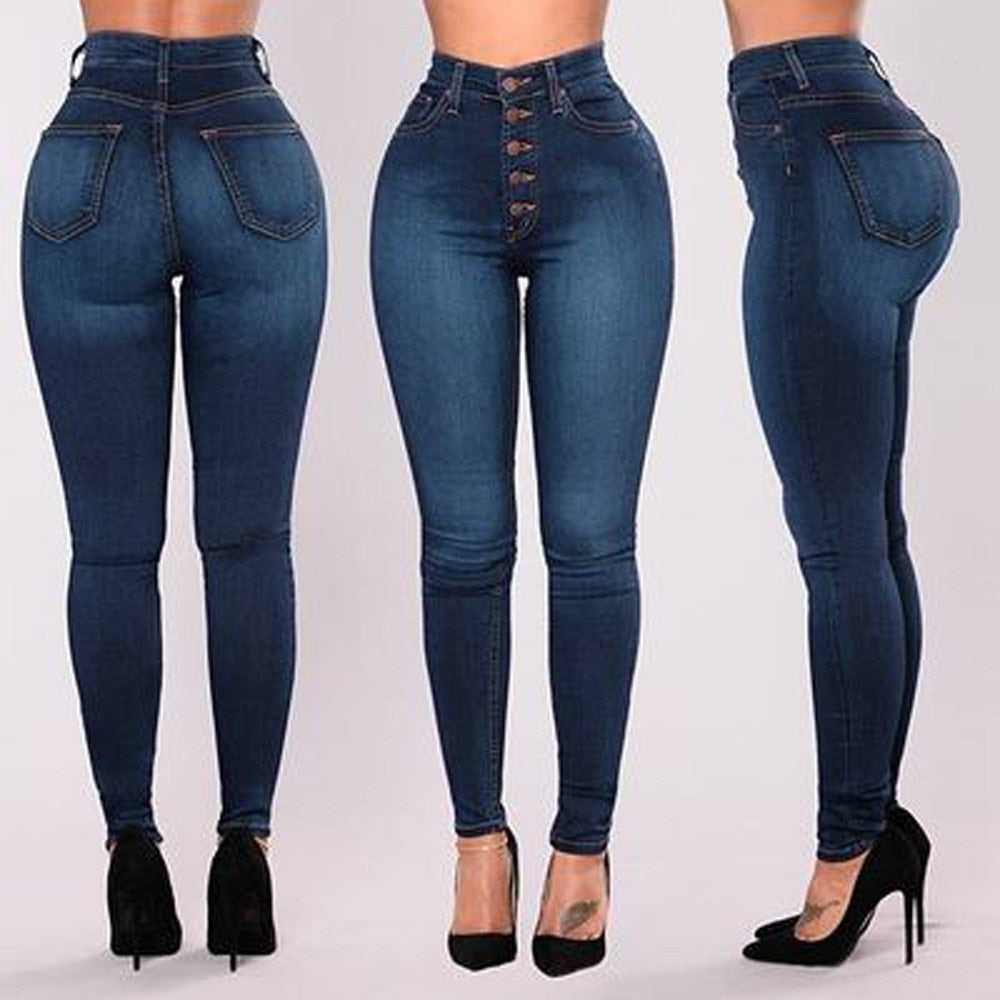 Women's High Waited Skinny Denim Pencil Pants Stretch Slim Plus Size - Acapparelstore