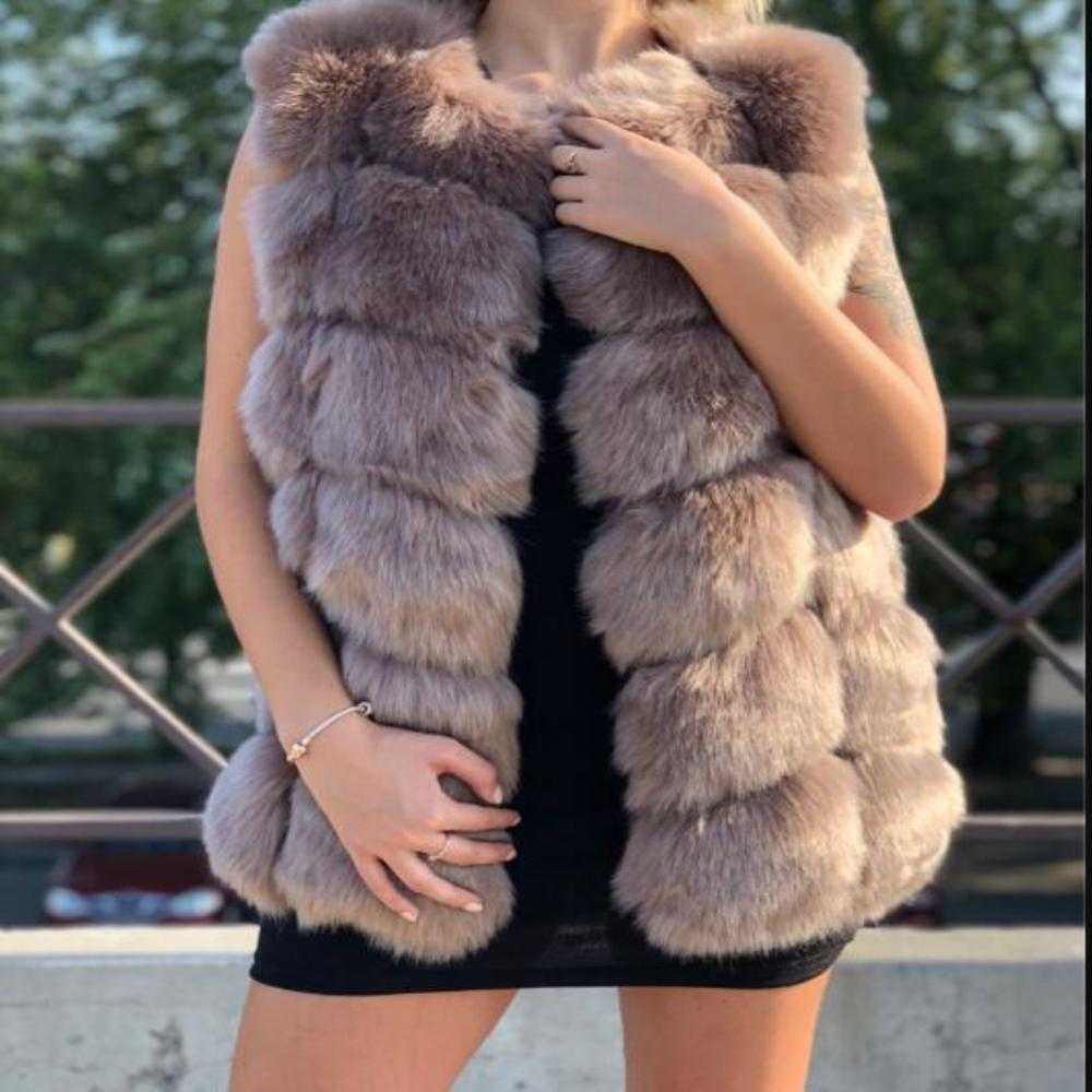faux fur vest coats Warm Fox Fur Silver Women CoatWomen's faux fur vest coats Warm Fox Fur Silver Women Coat