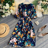 New Spring Autumn Dress Half-sleeved V-neck High Waist Slim Dress - Acapparelstore