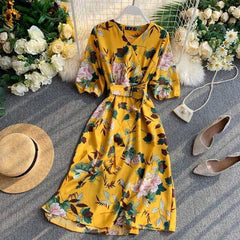 New Spring Autumn Dress Half-sleeved V-neck High Waist Slim Dress - Acapparelstore