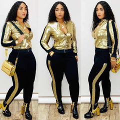 Women's Elegant Autumn Winter Sequin 2 Piece Long Sleeve Outfit - Acapparelstore