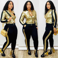 Women's Elegant Autumn Winter Sequin 2 Piece Long Sleeve Outfit - Acapparelstore