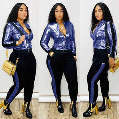 Women's Elegant Autumn Winter Sequin 2 Piece Long Sleeve Outfit - Acapparelstore