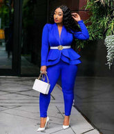 New Elegant Women's Winter Ruffles Blazers Pencil Pants Suits - Acapparelstore