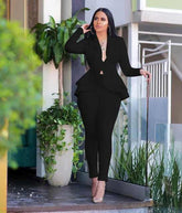 New Elegant Women's Winter Ruffles Blazers Pencil Pants Suits - Acapparelstore