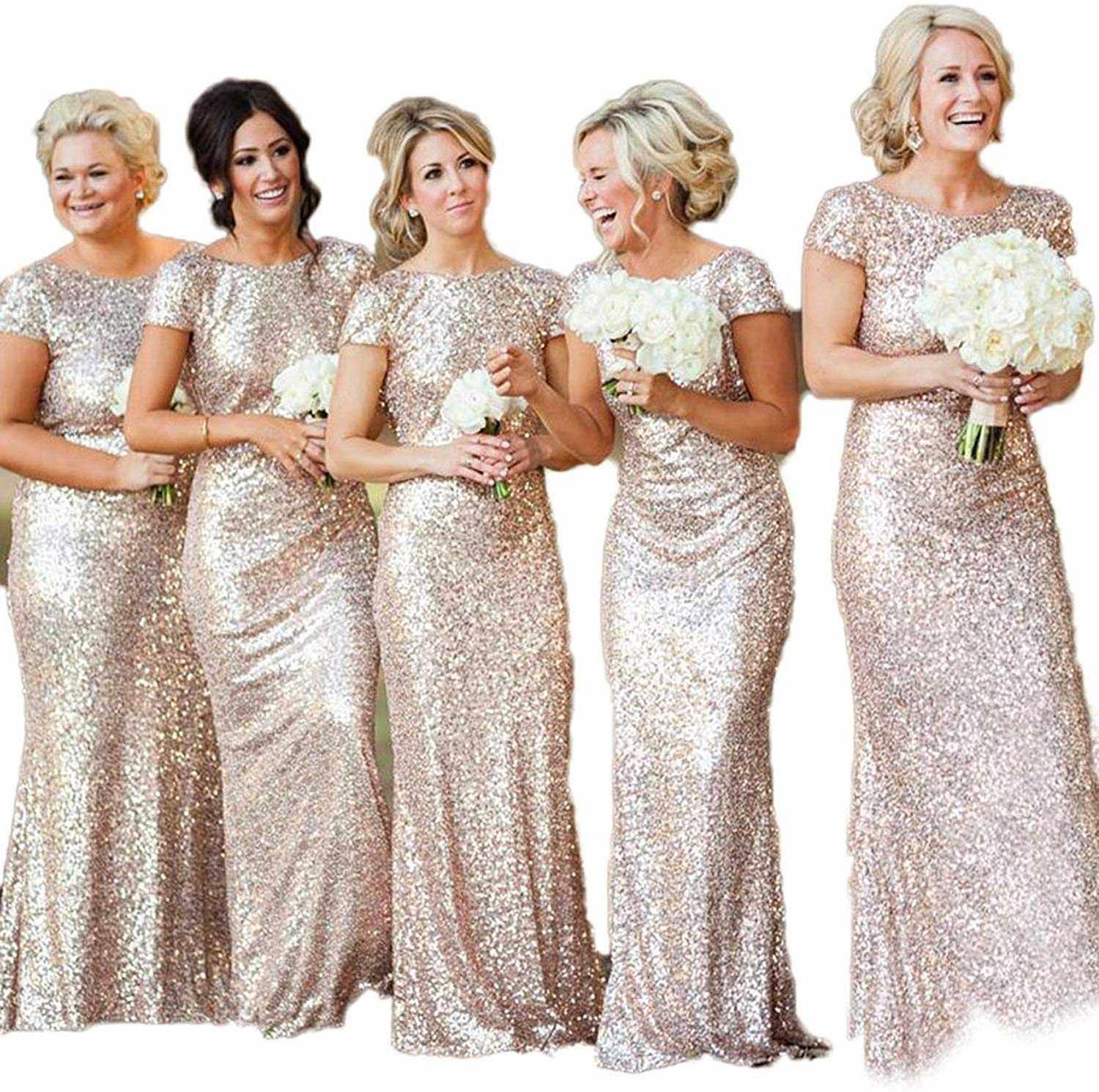 Sequins Prom Long Rose Gold Bridesmaid DressesWomen's Sequins Prom Long Rose Gold Bridesmaid Dresses