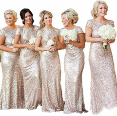 Sequins Prom Long Rose Gold Bridesmaid DressesWomen's Sequins Prom Long Rose Gold Bridesmaid Dresses