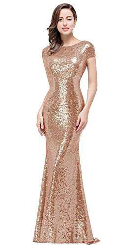 Sequins Prom Long Rose Gold Bridesmaid DressesWomen&