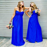 Bridesmaid Sweetheart Chiffon Pleated Royal Blue Dresses Back Zipper - Acapparelstore