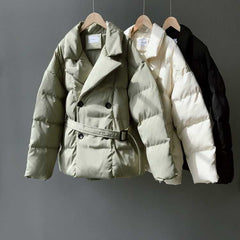 Thick Winter Autumn Elegant Woman's Lapel Cotton Coat - Acapparelstore