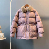 Warm Winter Women'Warm Winter Women's Fur Collar Fashion Cotton Coat-Solid Color Loose