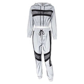 Pieces Tracksuit Silver Sets Patchwork CropWomen's Reflective Two Pieces Tracksuit Silver Sets Patchwork Crop