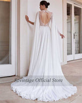 Vintage High Neck Chiffon Boho Backless Wedding Dresses Plus Size Beach Lace - Acapparelstore