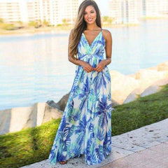 Elegant Long Sexy Beach Dress Women New High Waist Sleeveless V Neck Dress - Acapparelstore